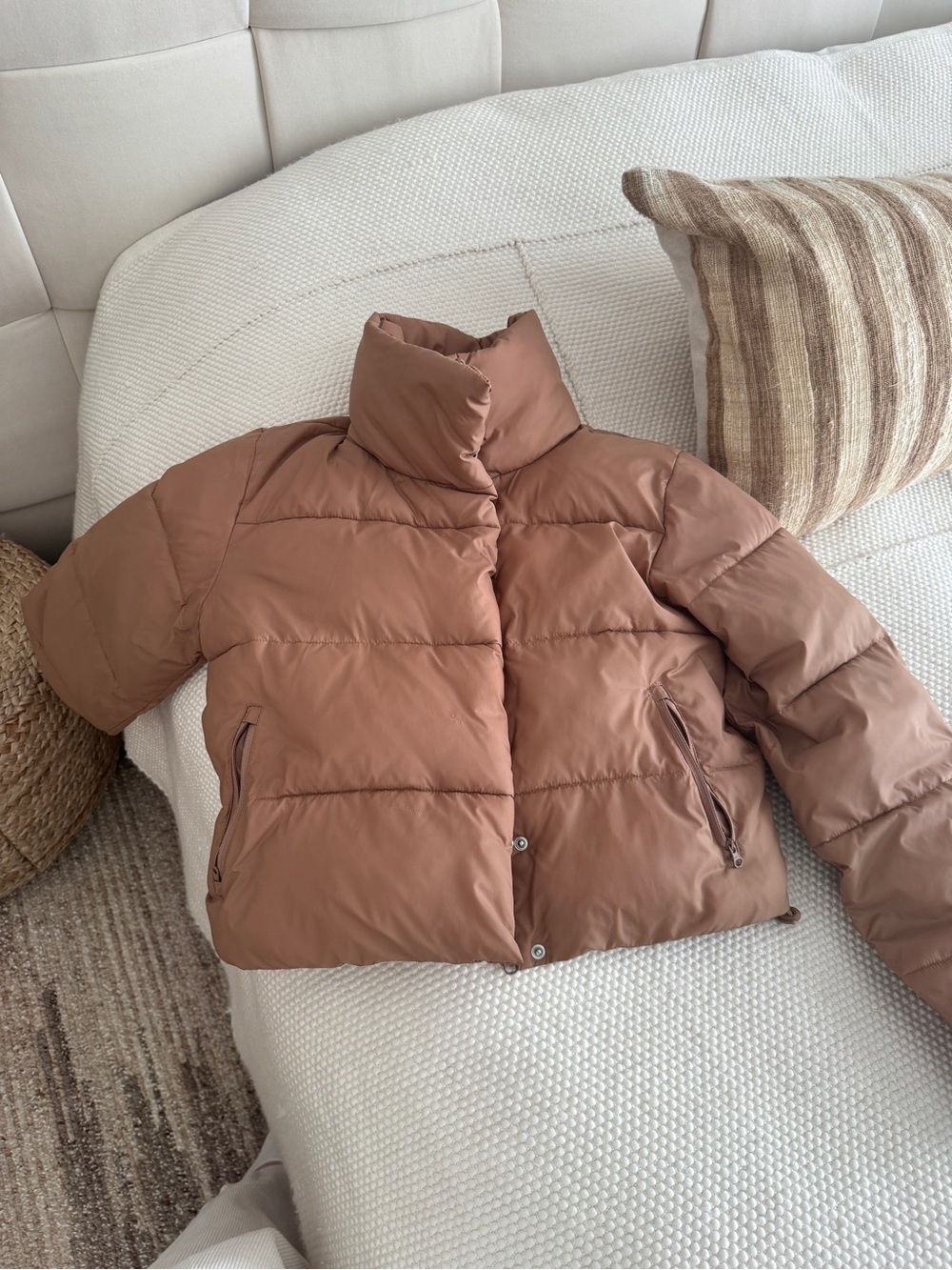 ALO Yoga Cropped Jacket in Warm Brown and gym set